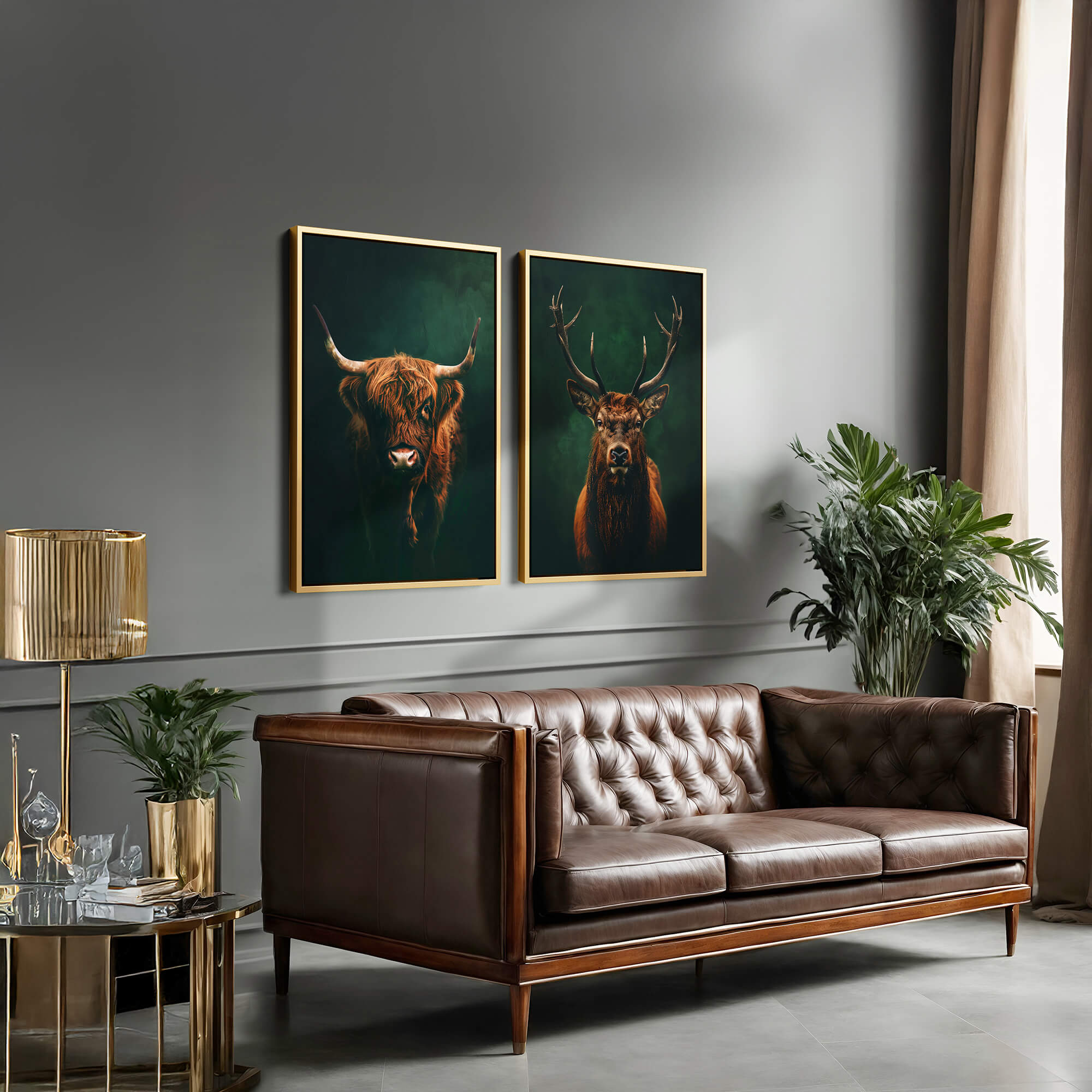 2 piece wall art, a pair of matching canvas prints hung side by side above a sofa