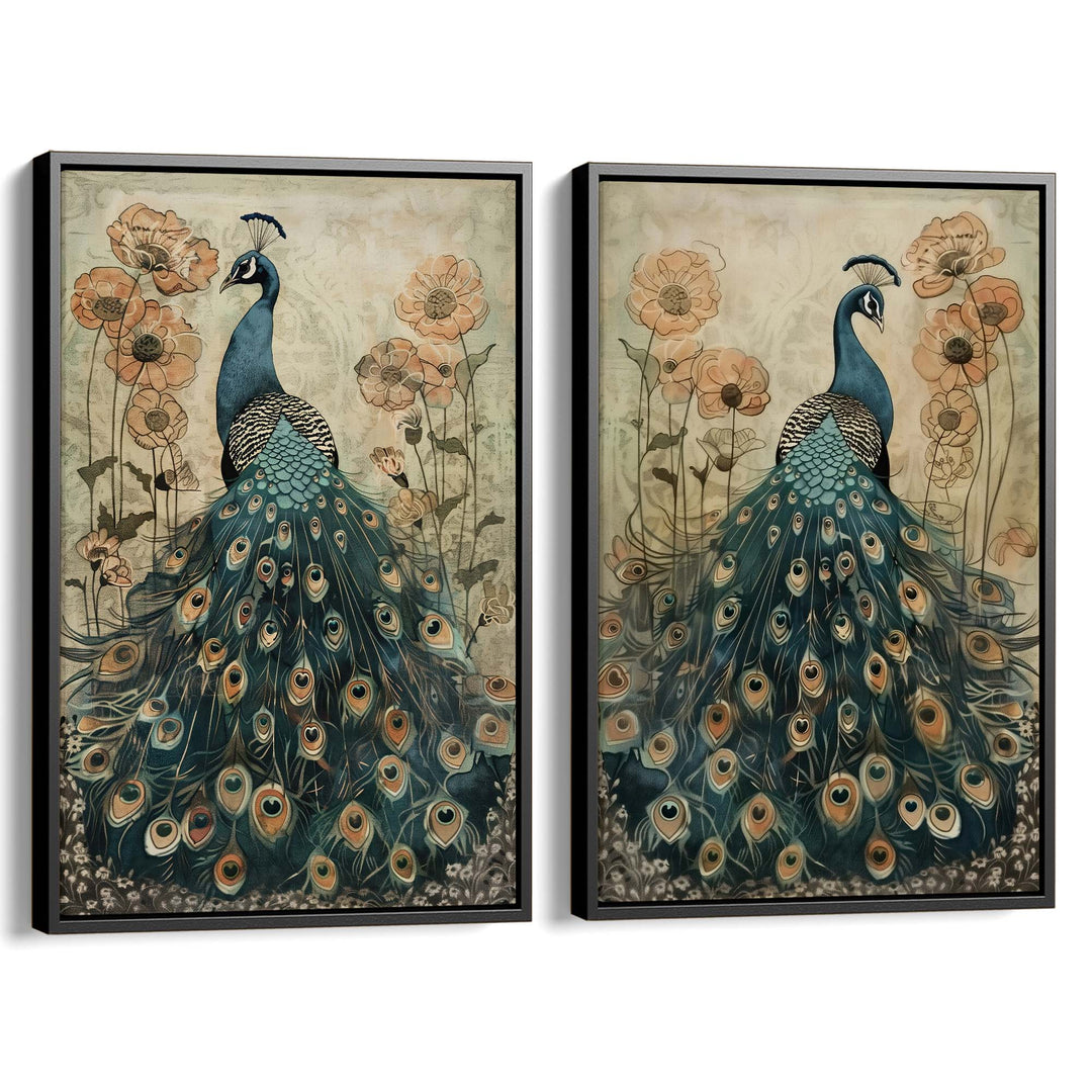 Enchanted Peacock Set of 2 Prints Wall Art Moncasso