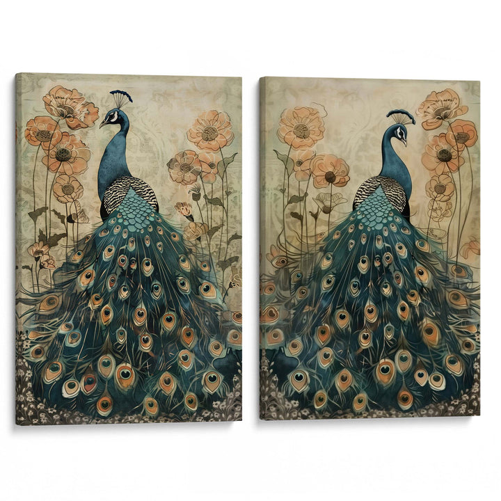 Enchanted Peacock Set of 2 Prints Wall Art Moncasso