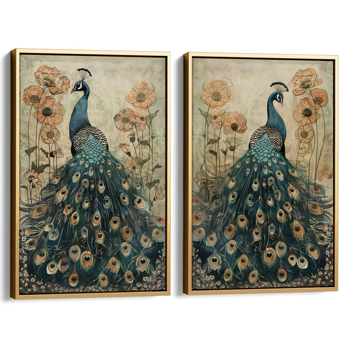 Enchanted Peacock Set of 2 Prints Wall Art Moncasso