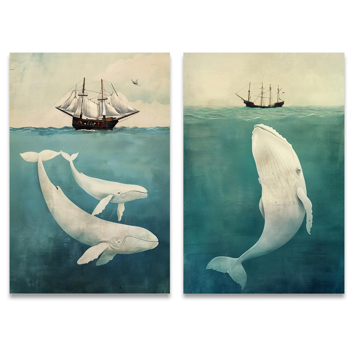 White Whale Set of 2 Prints Wall Art Moncasso