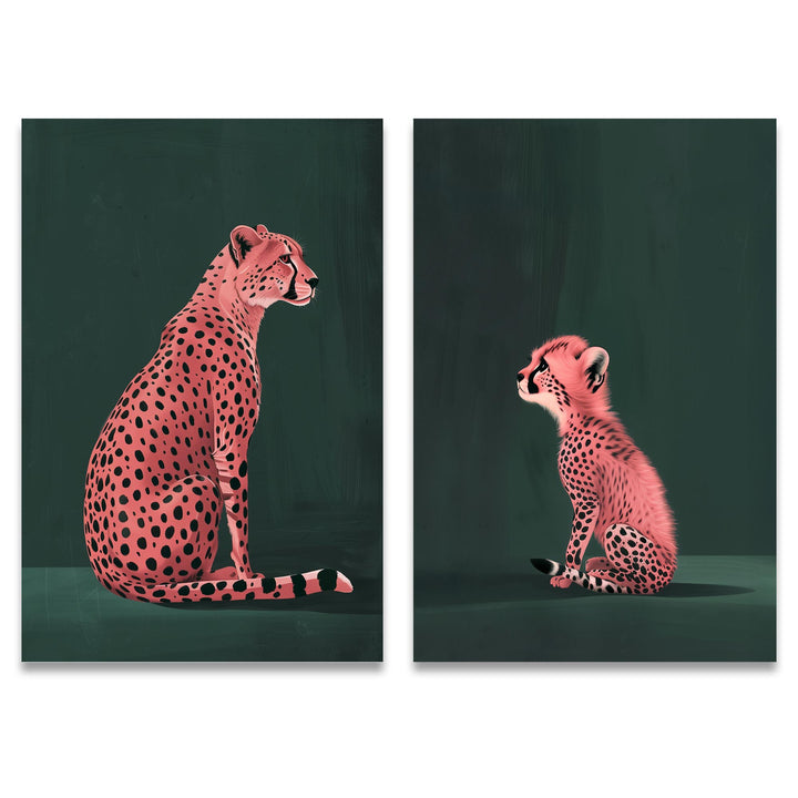 Pink Cheetah Cub Set of 2 Prints Wall Art Moncasso
