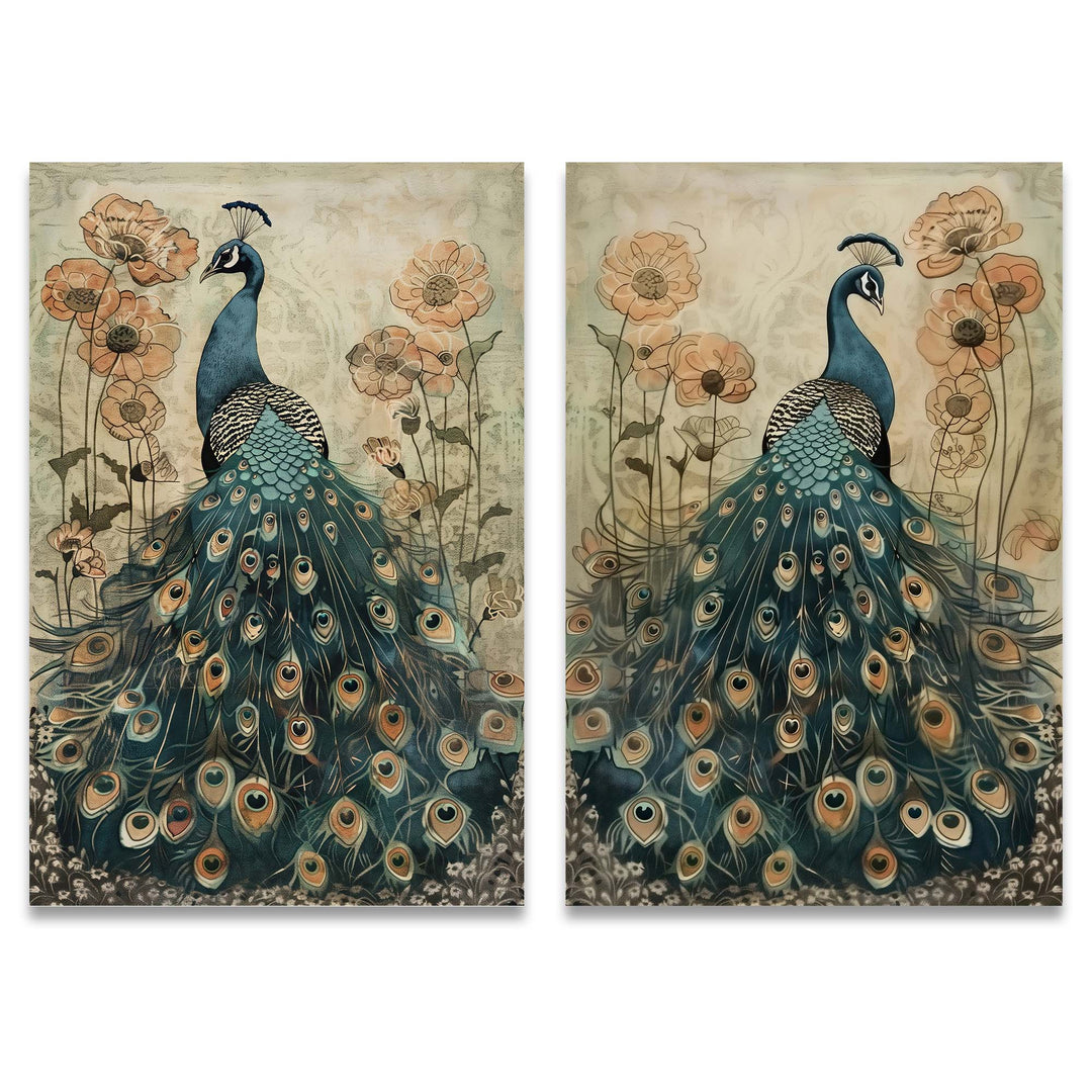 Enchanted Peacock Set of 2 Prints Wall Art Moncasso