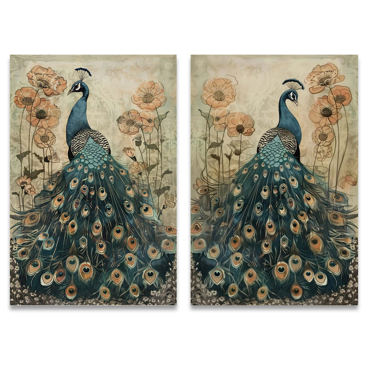 Enchanted Peacock Set of 2 Prints Wall Art Moncasso