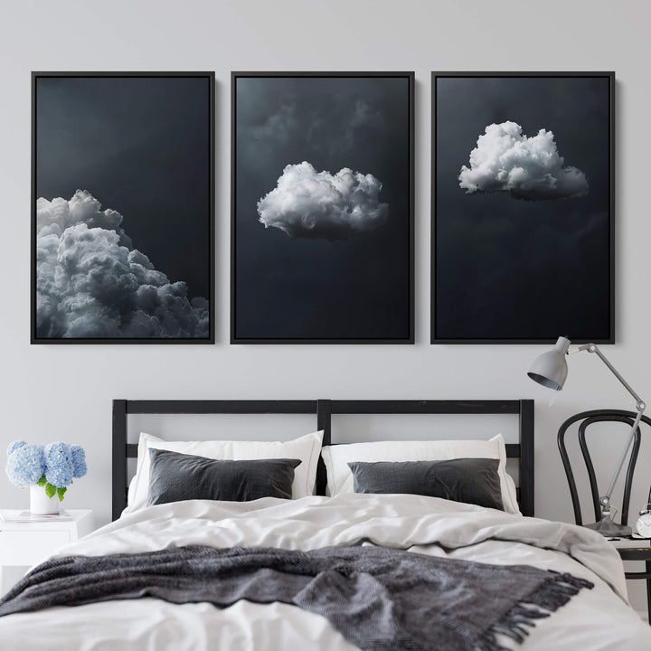 Grey Clouds Set of 3 Prints Wall Art Moncasso