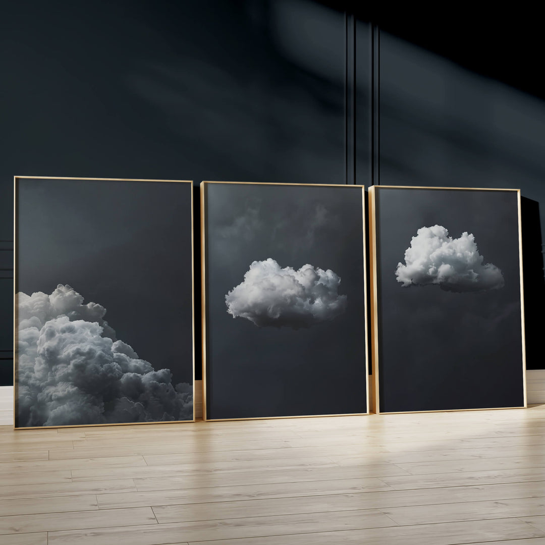 Grey Clouds Set of 3 Prints Wall Art Moncasso