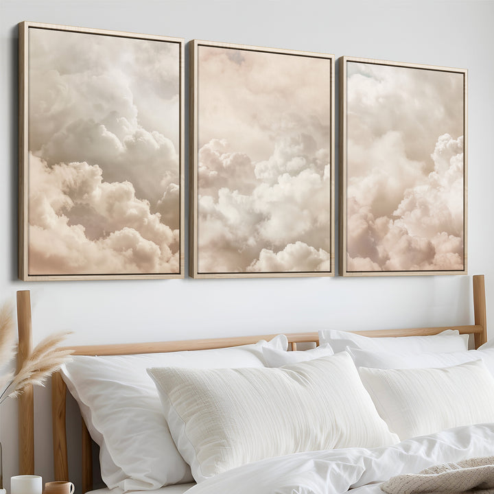 Beige Clouds Set of 3 Prints Wall Art Moncasso