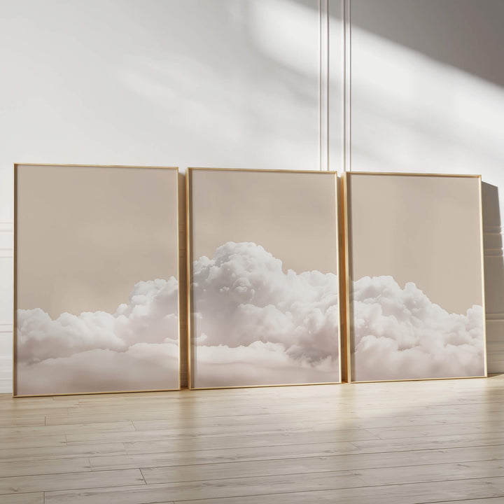 Taupe Clouds Set of 3 Prints Wall Art Moncasso