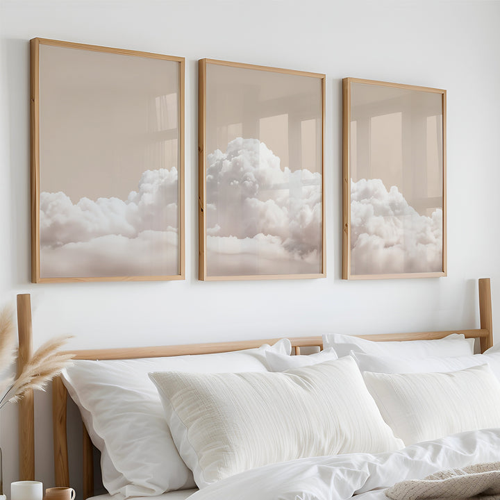 Taupe Clouds Set of 3 Prints Wall Art Moncasso