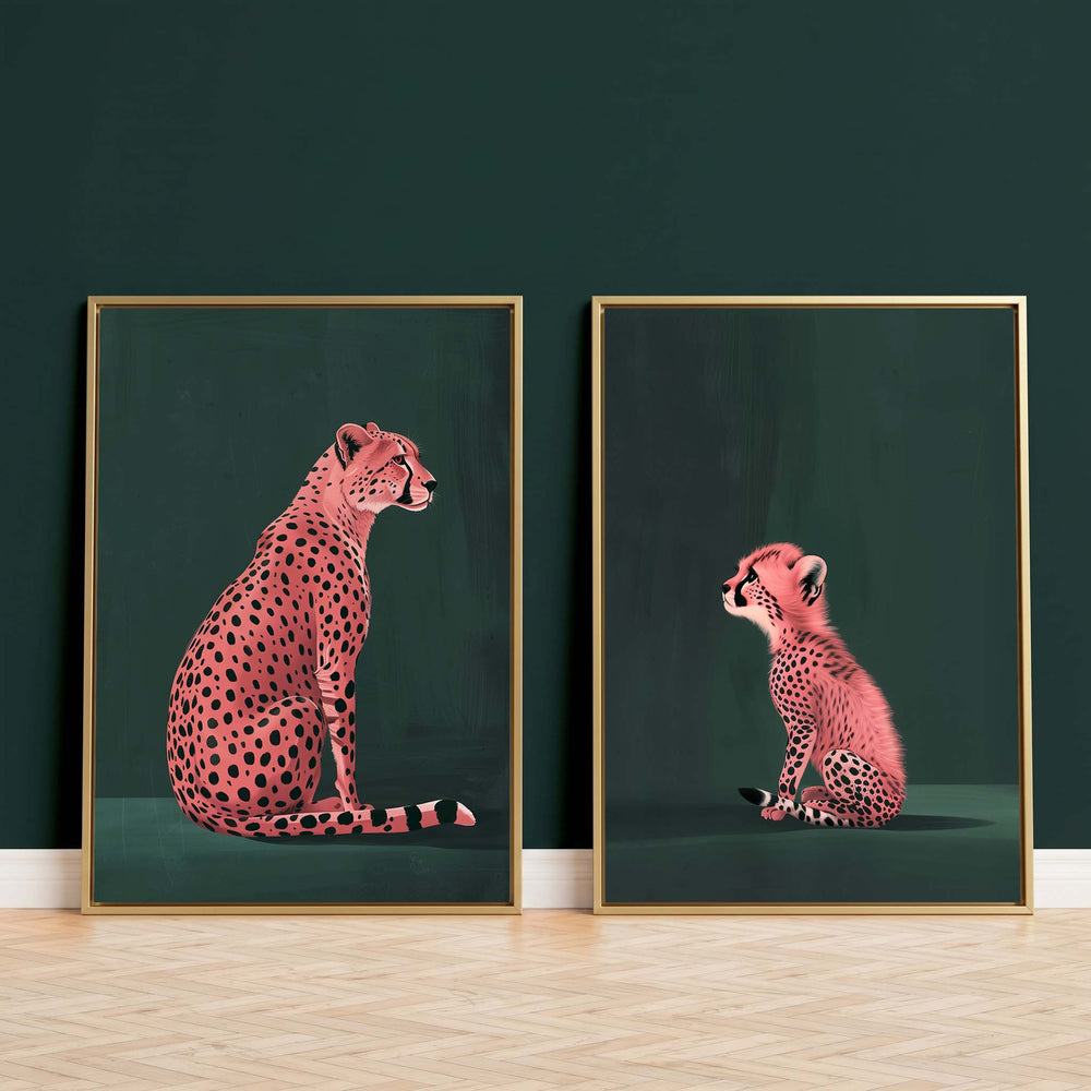 Pink Cheetah Cub Set of 2 Prints Wall Art Moncasso