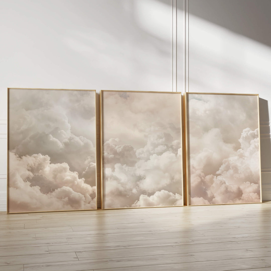 Beige Clouds Set of 3 Prints Wall Art Moncasso