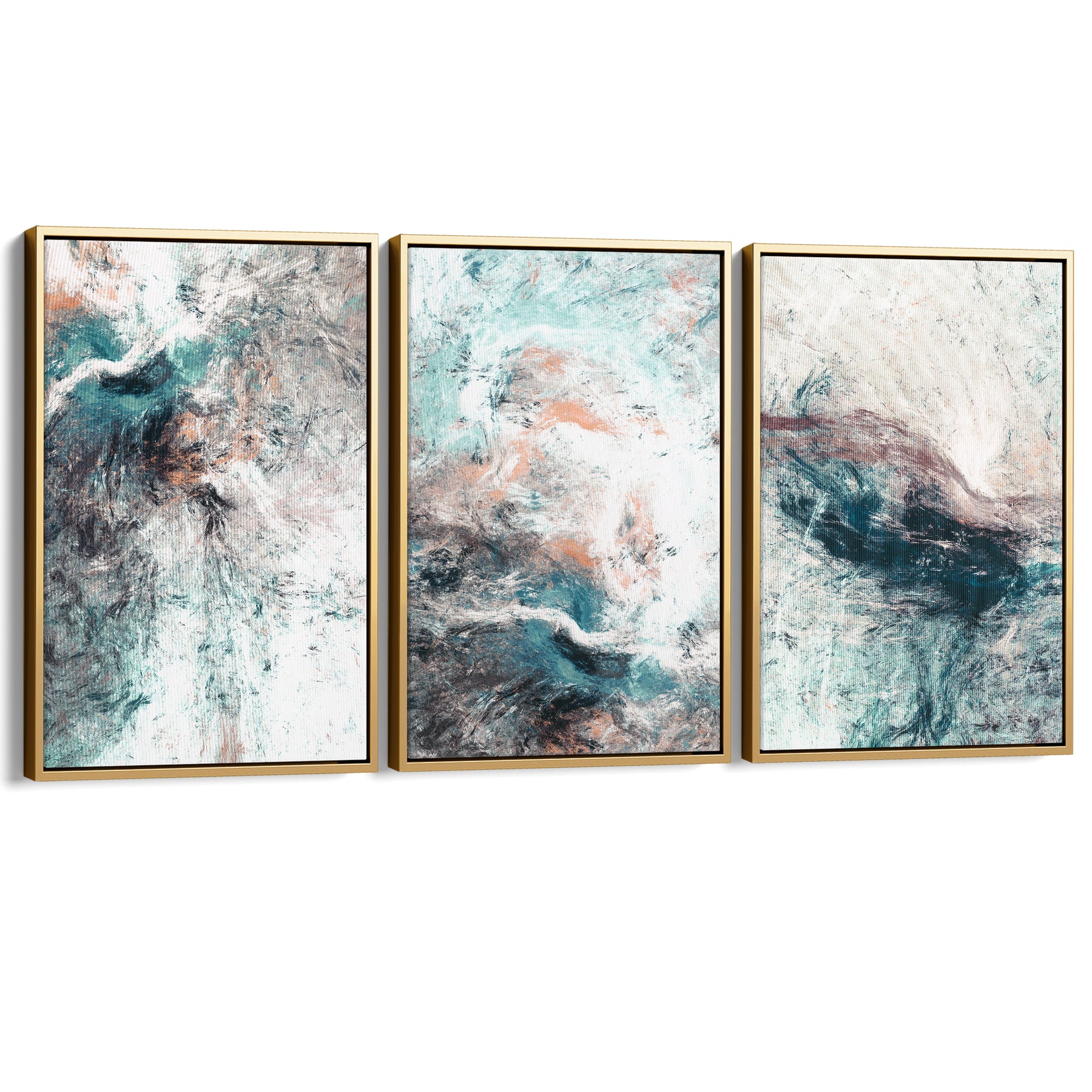Abstract Wall Art Set of 3 Blue and Grey Large Canvas Prints for Living ...