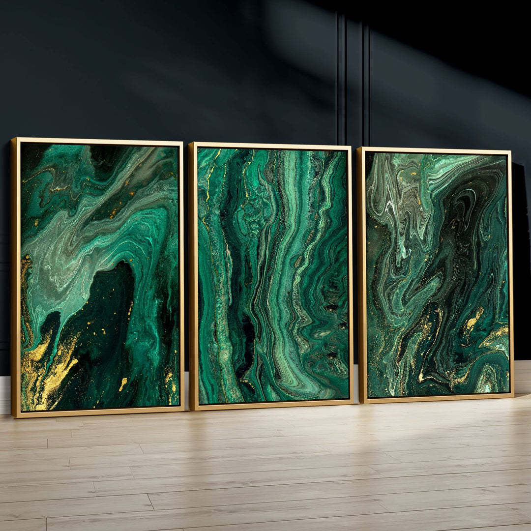 Marble Green Set of 3 Prints Wall Art Moncasso