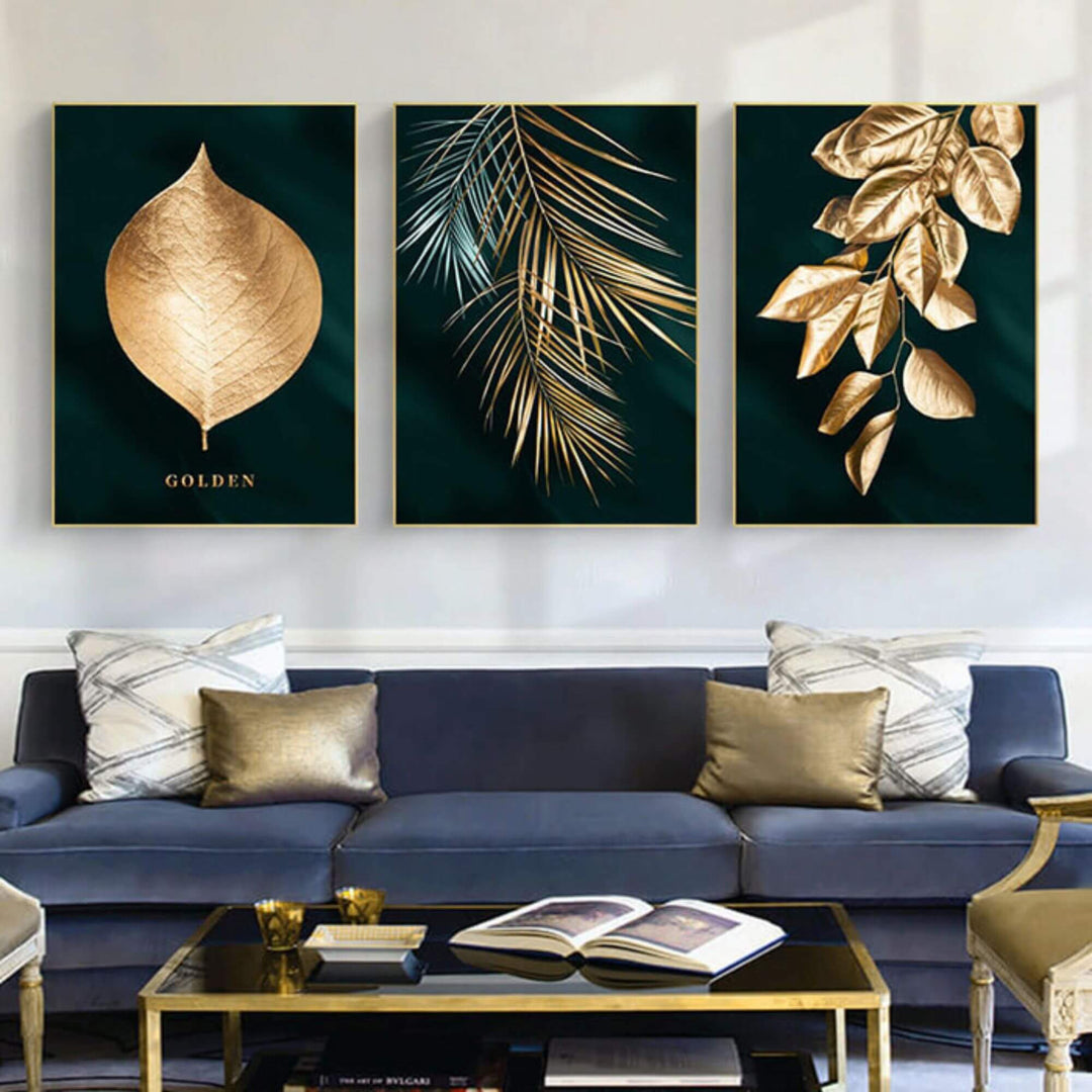 Gold Leaves Set of 3 Prints Wall Art Moncasso