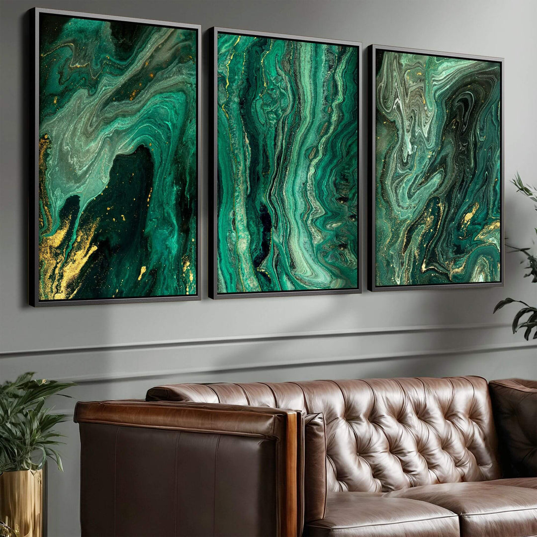 Marble Green Set of 3 Prints Wall Art Moncasso