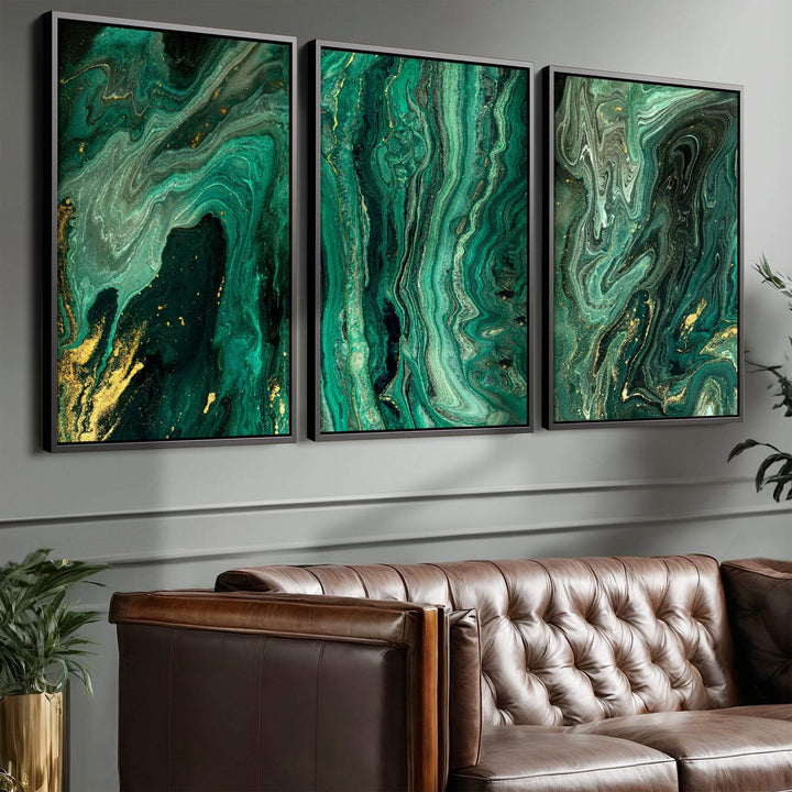 Marble Green Set of 3 Prints Wall Art Moncasso