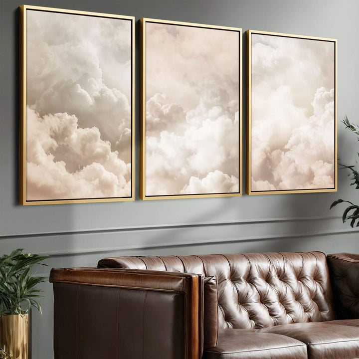 Beige Clouds Set of 3 Prints Wall Art Moncasso