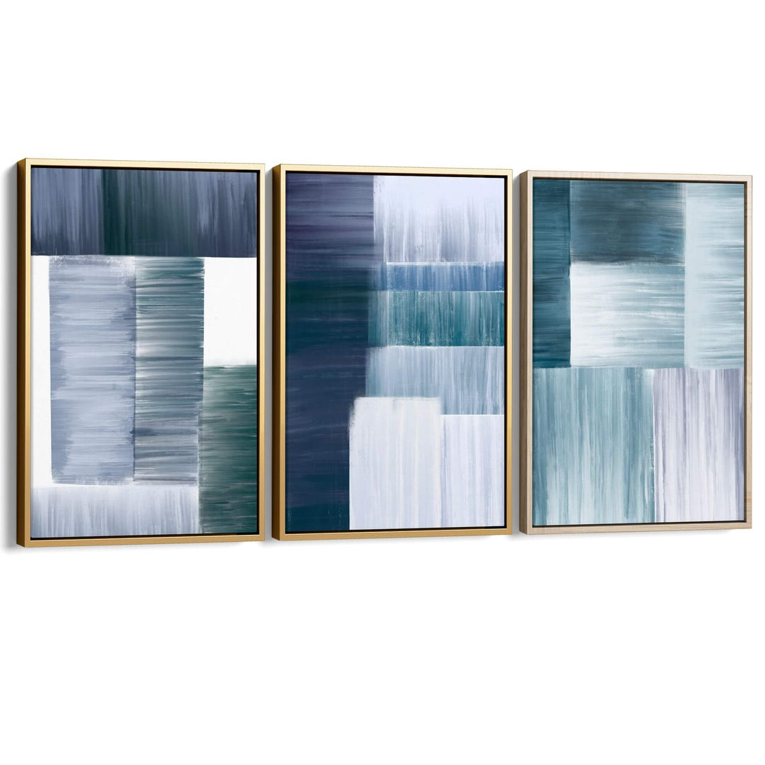 Patchwork Blue Set of 3 Prints Wall Art Moncasso