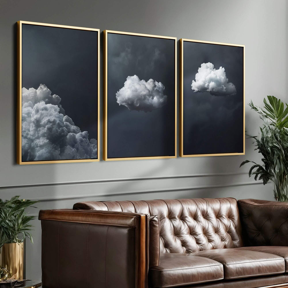 Grey Clouds Set of 3 Prints Wall Art Moncasso