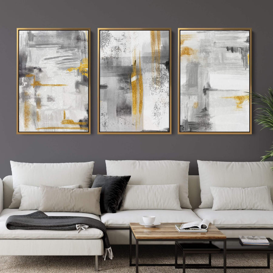Abstract Wall Art Set of 3 Grey Large Canvas Prints for Living Room ...