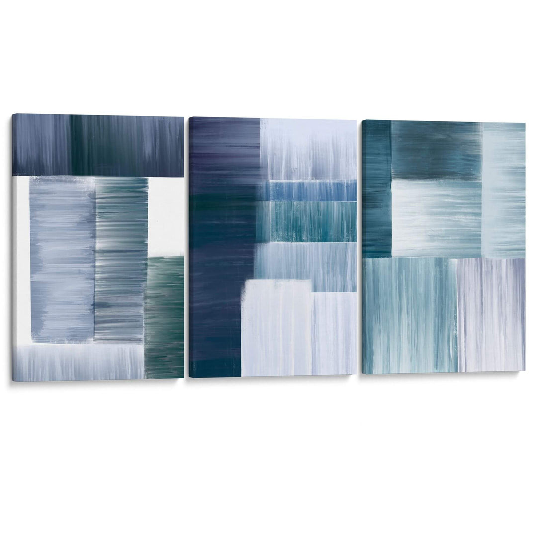 Patchwork Blue Set of 3 Prints Wall Art Moncasso