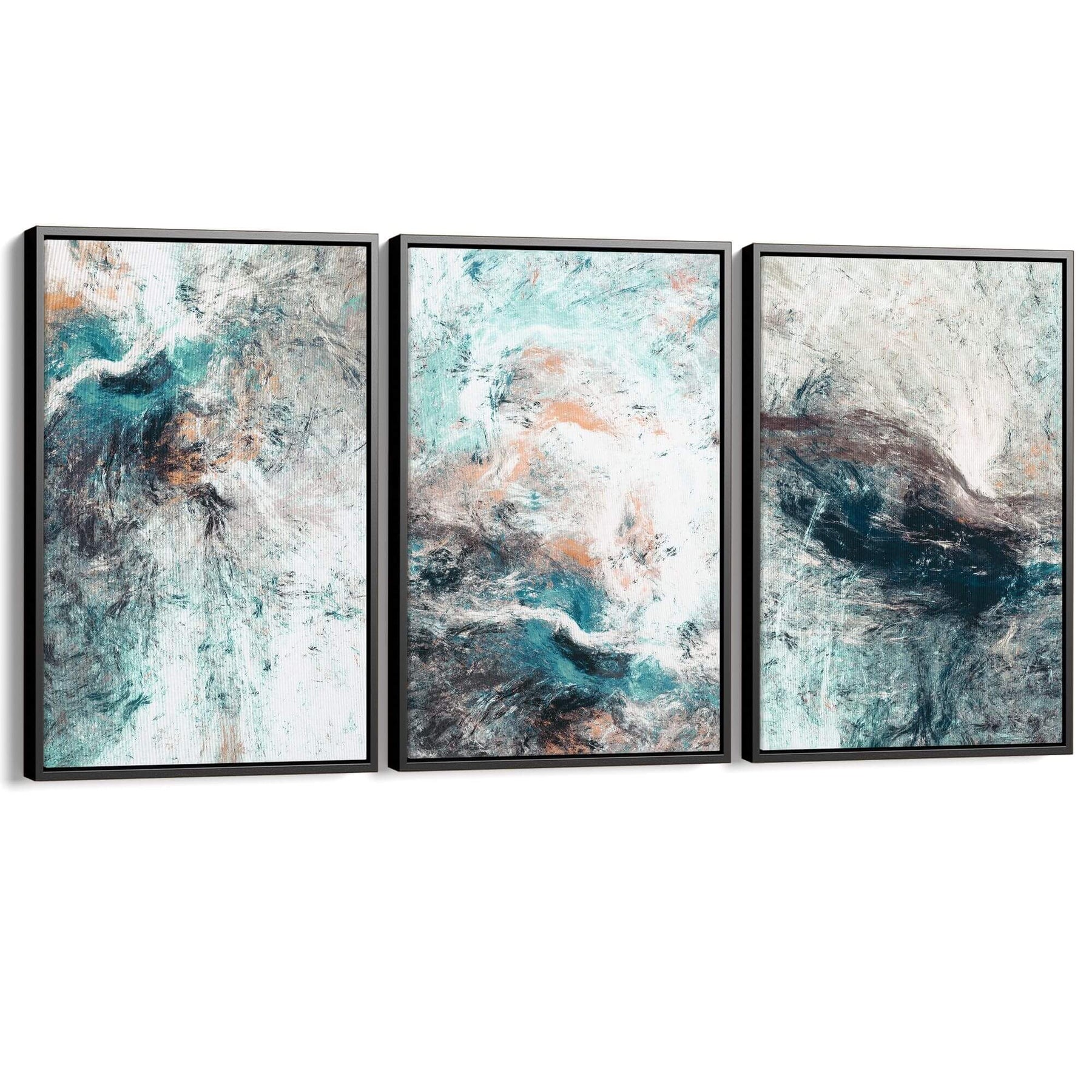 Abstract Wall Art Set of 3 Blue and Grey Large Canvas Prints for Living