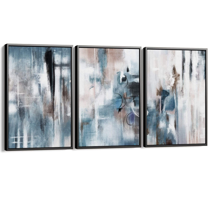 Abstract Bleu Set of 3 Prints Wall Art Moncasso