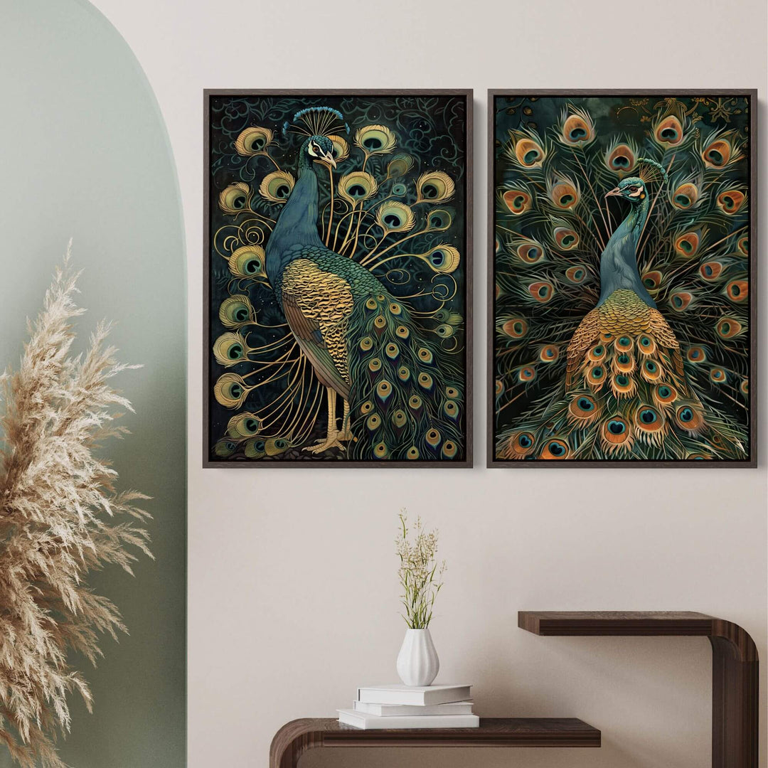 Luxe Peacock Set of 2 Prints Wall Art Moncasso