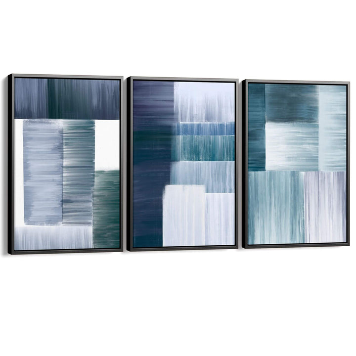 Patchwork Blue Set of 3 Prints Wall Art Moncasso