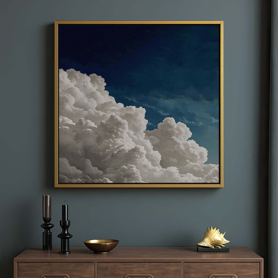 Billowing Blue Clouds Square Print Wall Art Moncasso