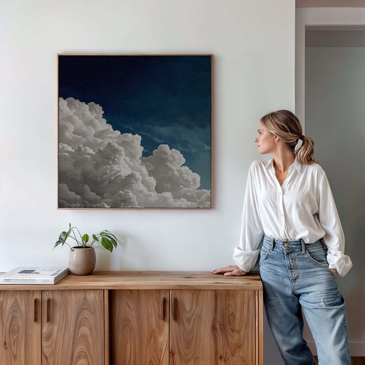 Billowing Blue Clouds Square Print Wall Art Moncasso