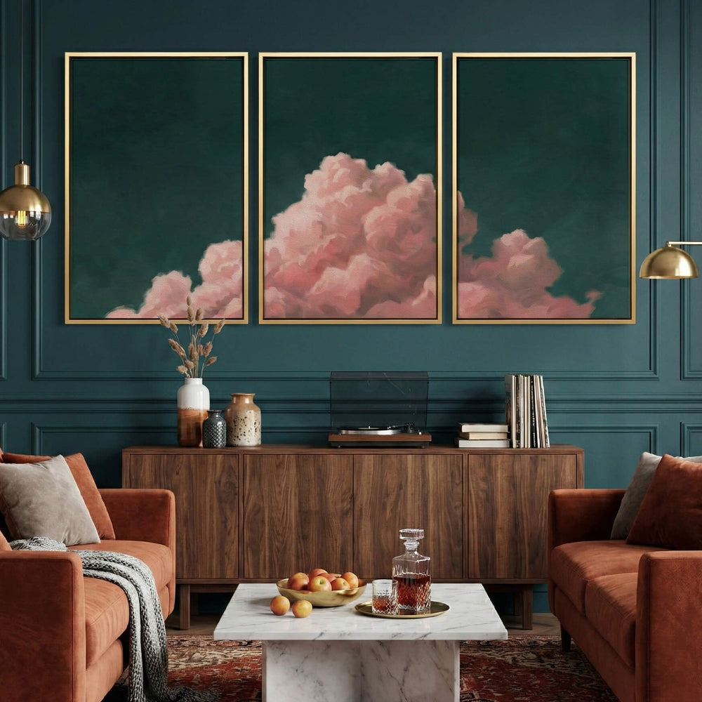 Billowing Pink Clouds Set of 3 Prints Wall Art Moncasso