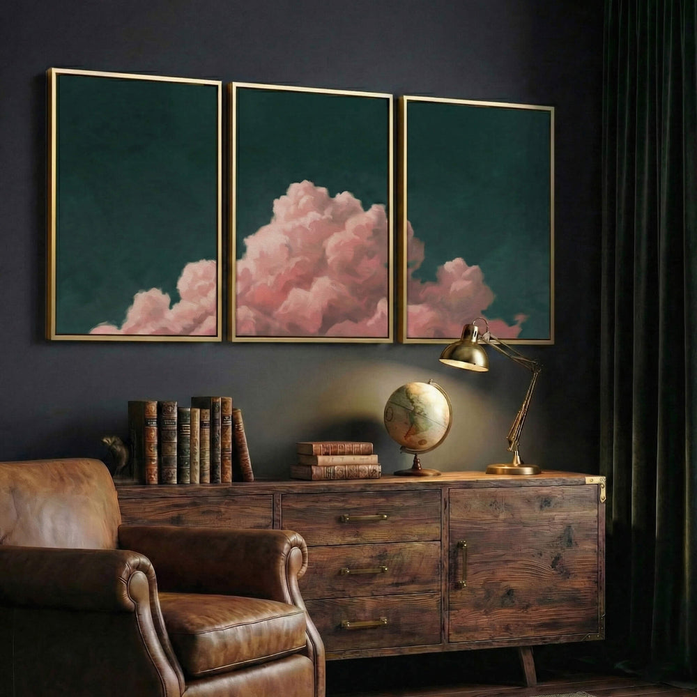 Billowing Pink Clouds Set of 3 Prints Wall Art Moncasso