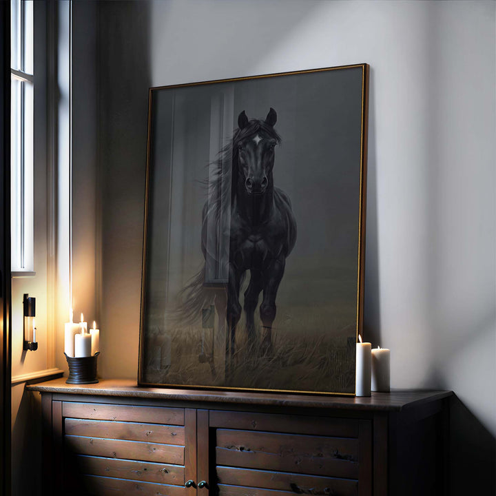 Black Horse Print Wall Art Moncasso