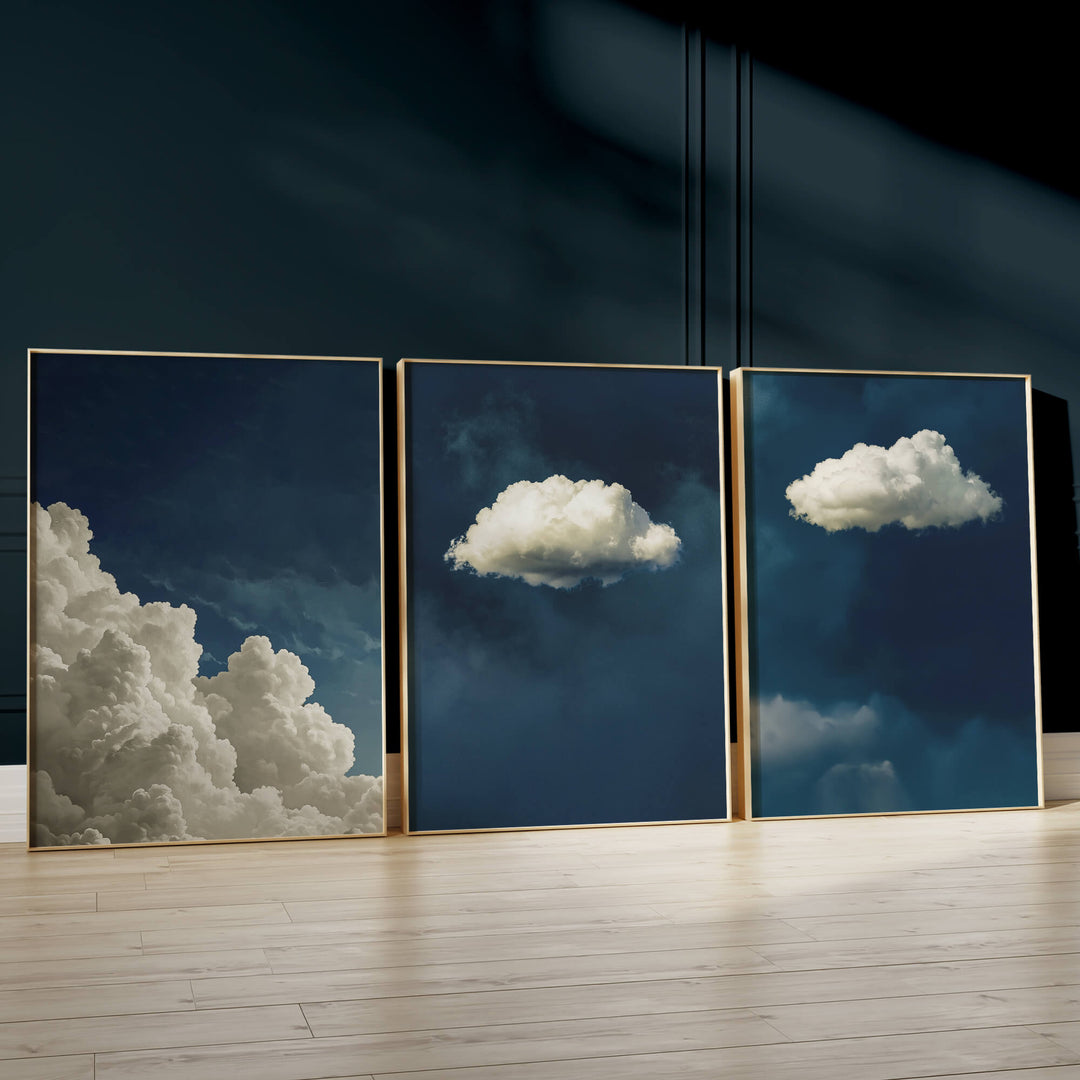 Blue Clouds Set of 3 Prints Wall Art Moncasso