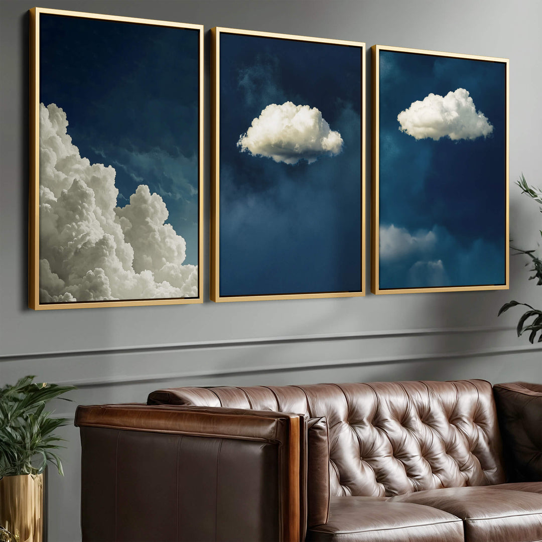 Blue Clouds Set of 3 Prints Wall Art Moncasso