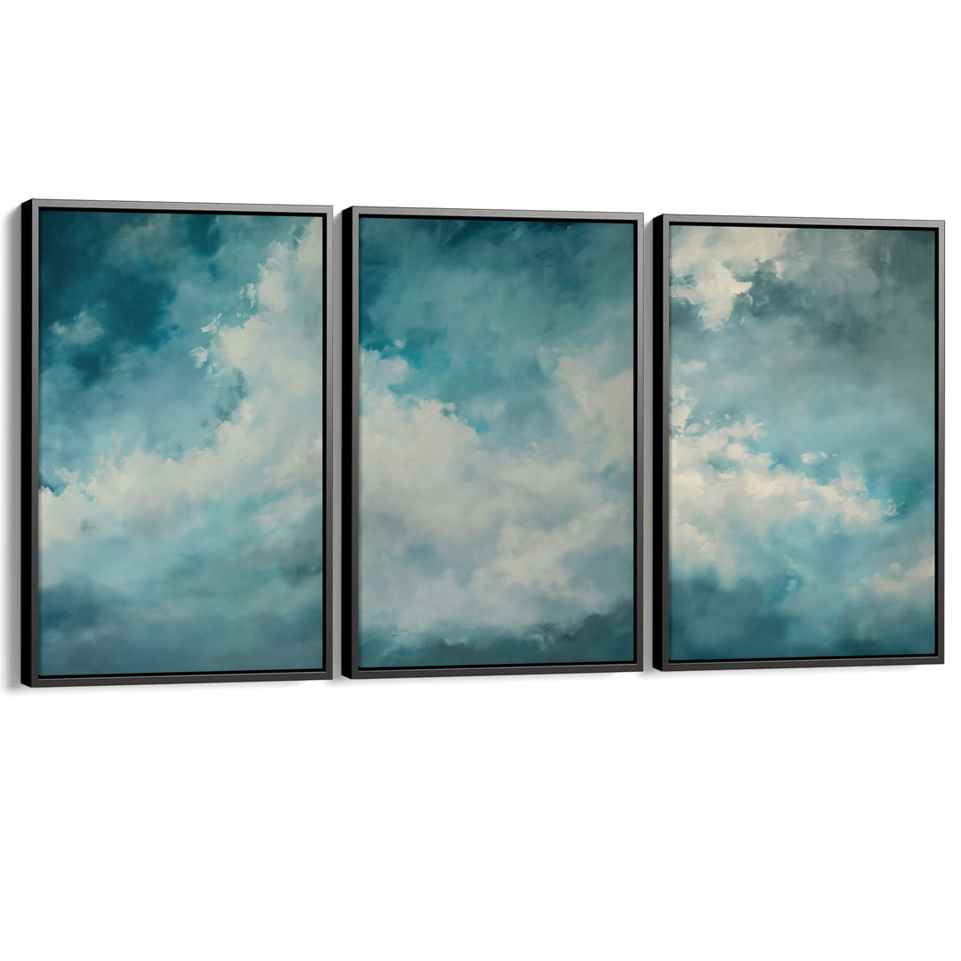 Blue Drifting Clouds Set of 3 Prints Wall Art Moncasso