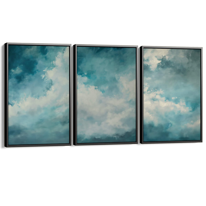 Blue Drifting Clouds Set of 3 Prints Wall Art Moncasso