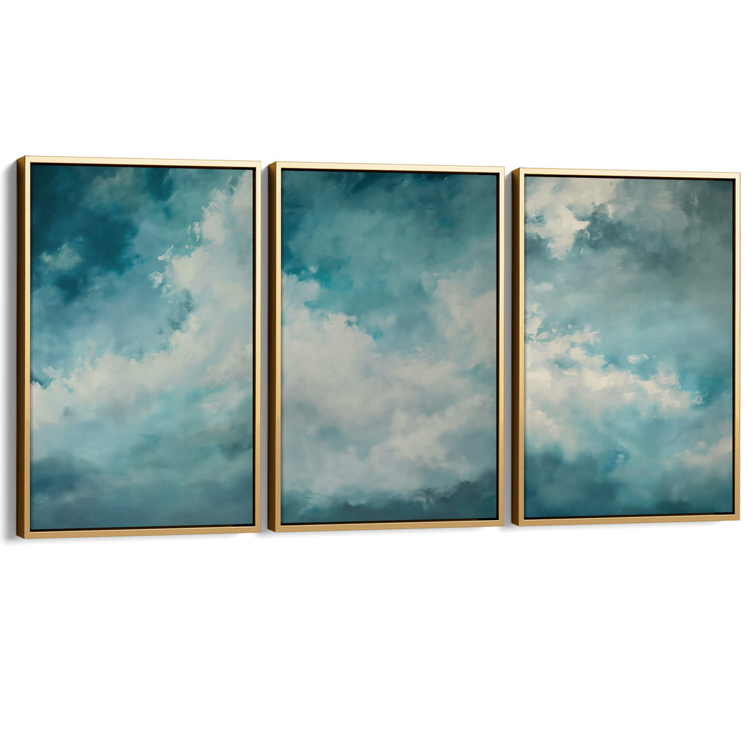 Blue Drifting Clouds Set of 3 Prints Wall Art Moncasso