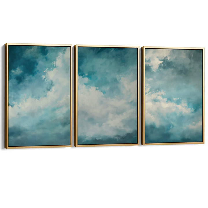 Blue Drifting Clouds Set of 3 Prints Wall Art Moncasso