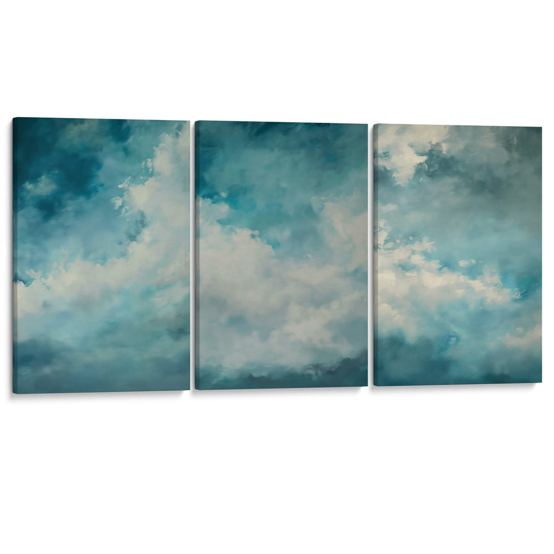 Blue Drifting Clouds Set of 3 Prints Wall Art Moncasso
