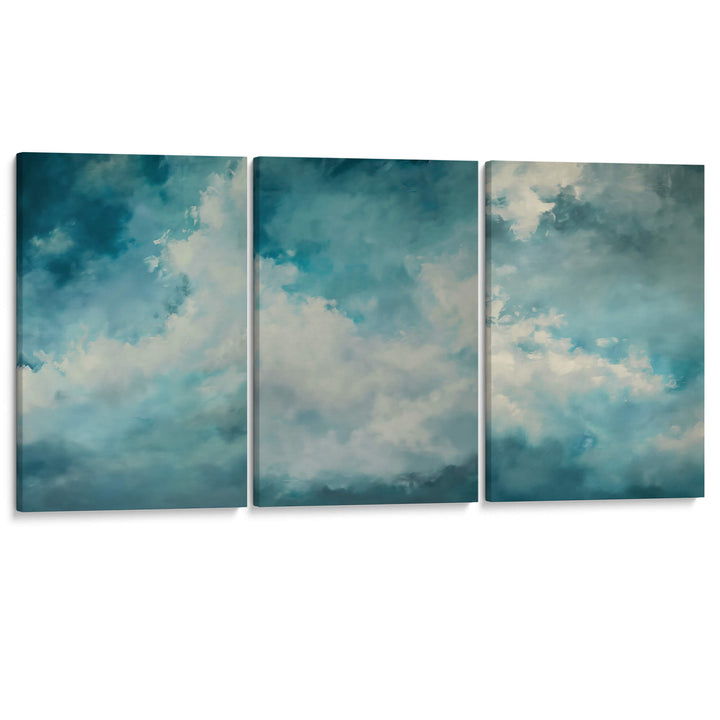 Blue Drifting Clouds Set of 3 Prints Wall Art Moncasso