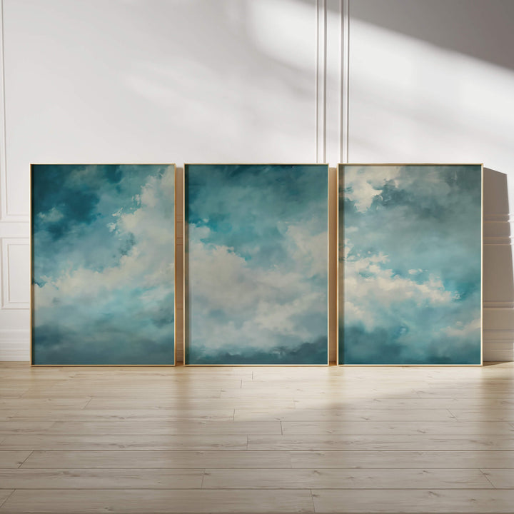 Blue Drifting Clouds Set of 3 Prints Wall Art Moncasso