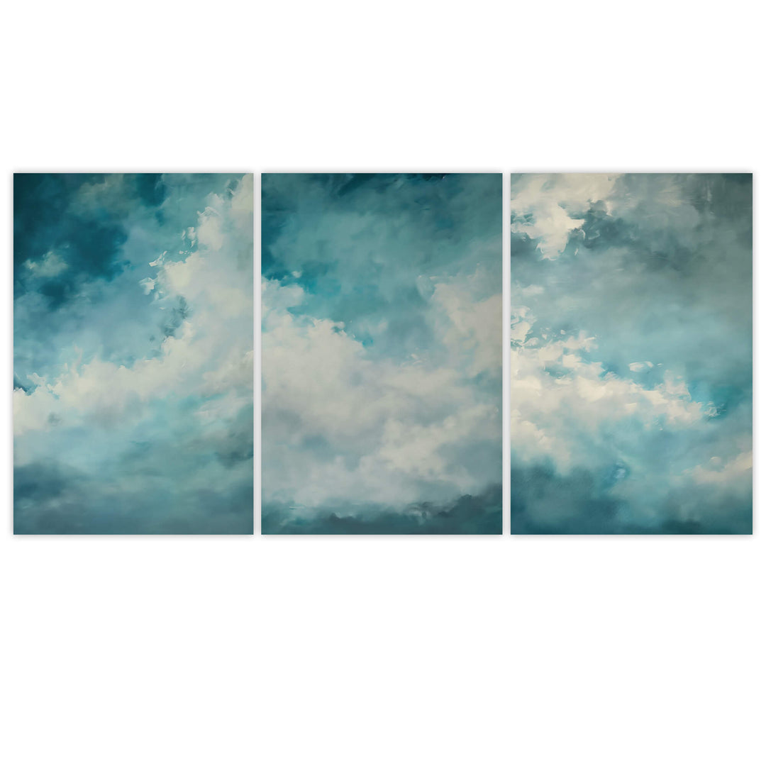 Blue Drifting Clouds Set of 3 Prints Wall Art Moncasso