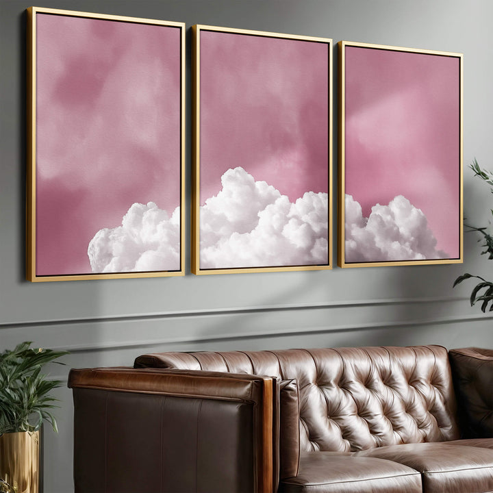 Bubblegum Clouds Set of 3 Prints Wall Art Moncasso