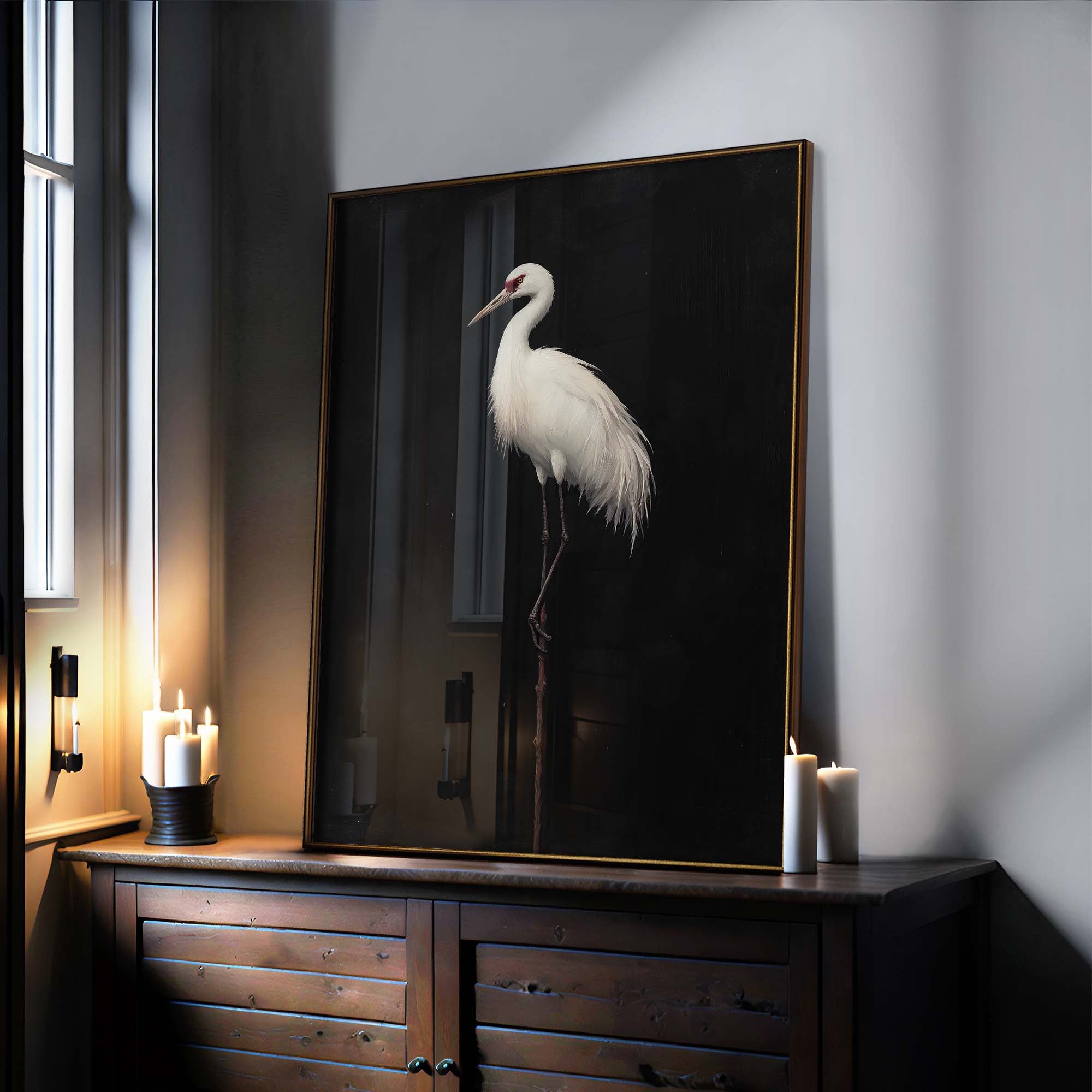 Midnight Crane No2 Print | Dark Animal Wall Art for Maximalist