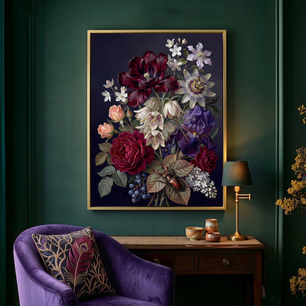 Midnight Botanical Print Wall Art Bilge Paksoylu