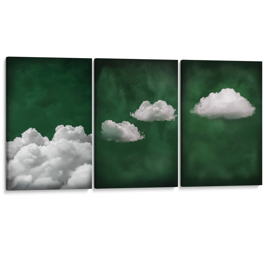 Deep Green Cloud Set of 3 Prints Wall Art Moncasso