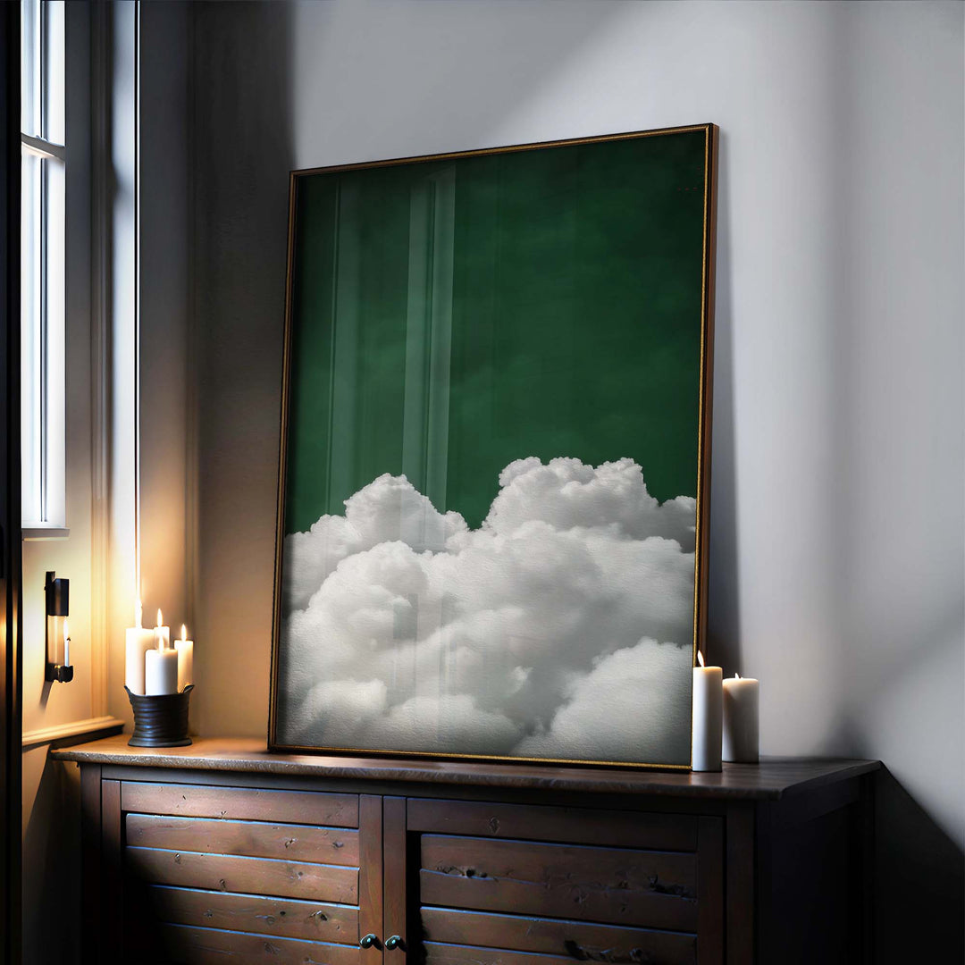 Deep Green Billowing Cloud Print Wall Art Moncasso