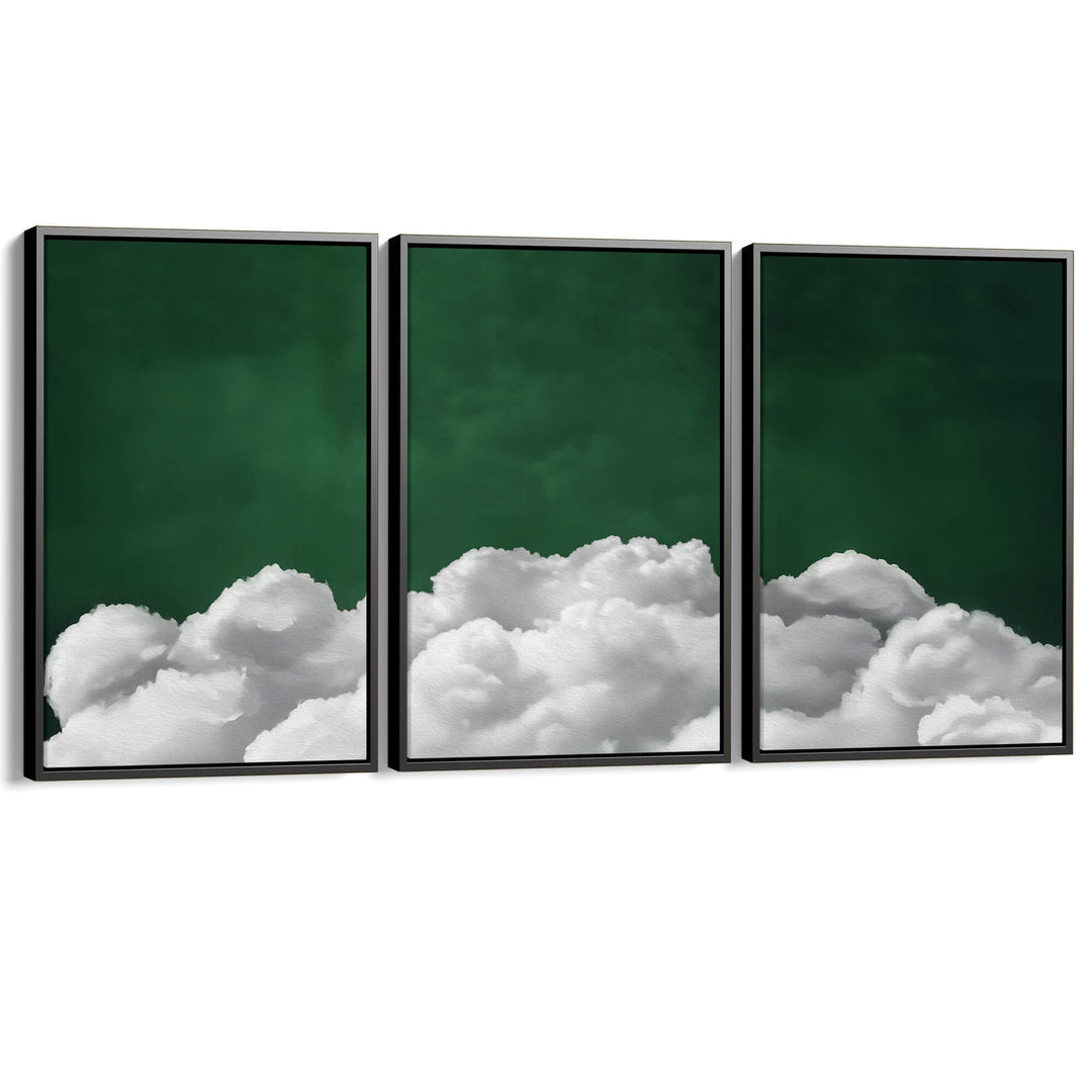Deep Green Billowing Clouds Set of 3 Prints Wall Art Moncasso